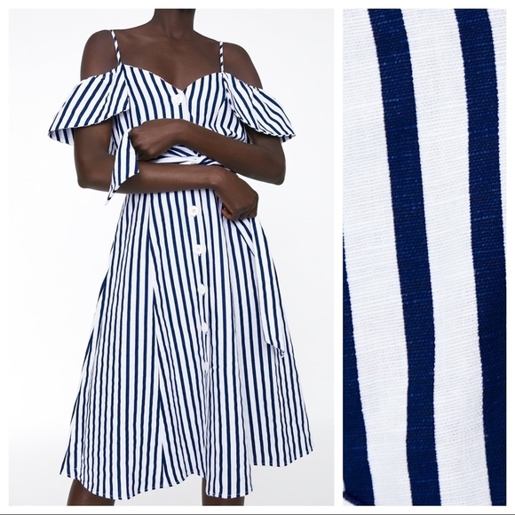 NWOT. Zara Linen Striped Midi Dress. Size XS. - Picture 4 of 8